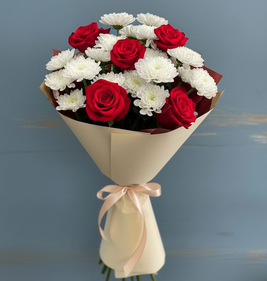 Букет цветов из: Розы и Хризантемы в Кедровом Красноярского края