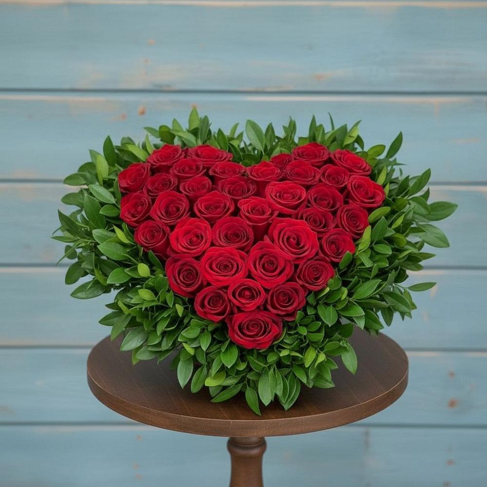 Цветочная композиция из Розы в виде сердца в Кедровом Красноярского края