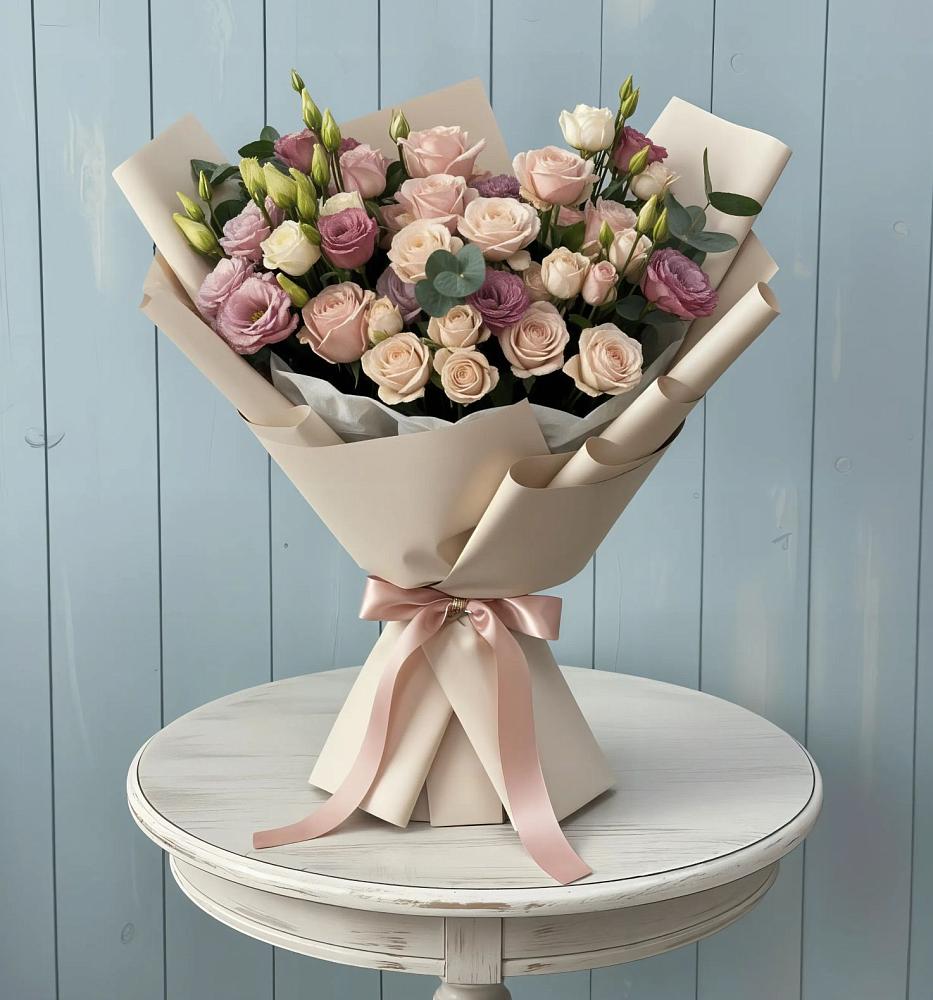 Букет цветов из: Розы и Лизиантусы в Кедровом Красноярского края